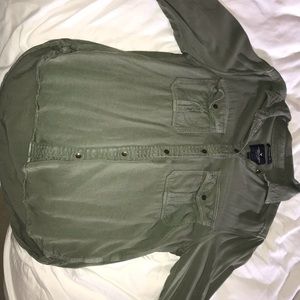 american eagle army green button down